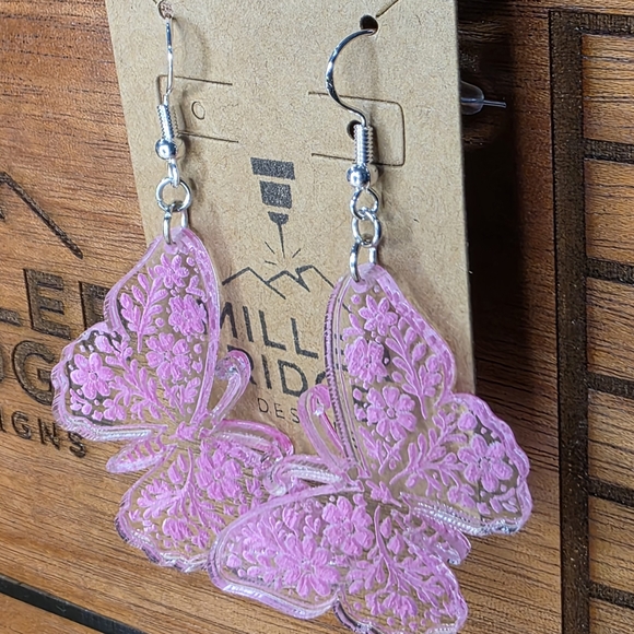 Pink Butterfly Dangle Earrings - Picture 2 of 2